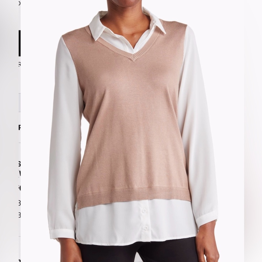 Adrianna Papell Button Front Sweater Vest Shirt